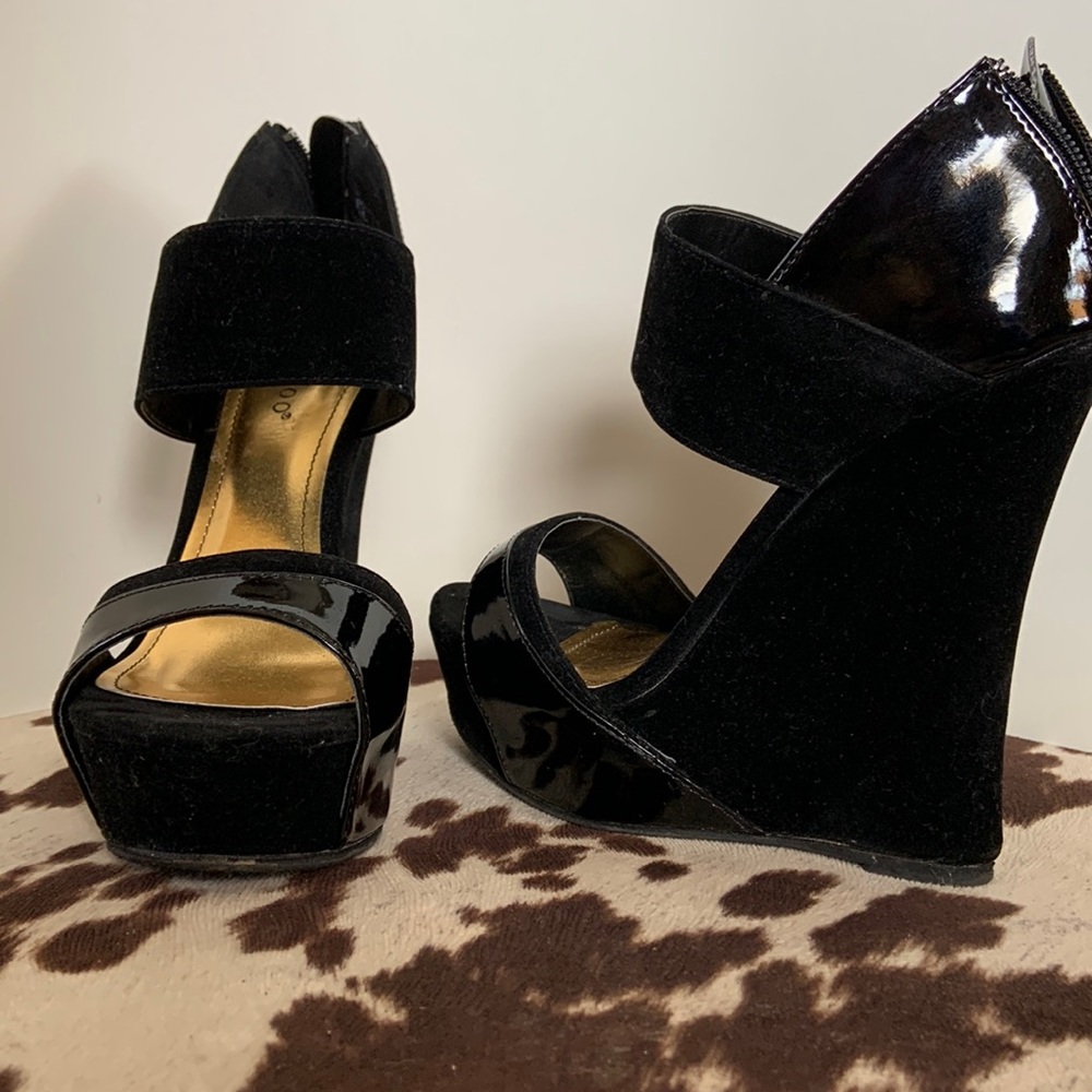 Black suede wedges